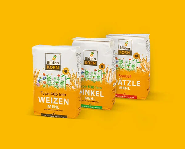 Branding und Packaging Design für Blütenkorn Mehl – Verpackungsgestaltung von UlrichWerbung
